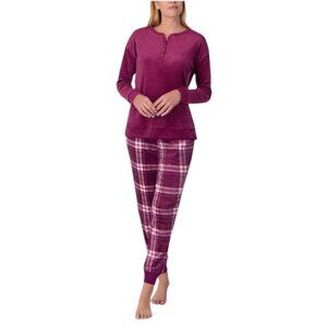 NWOT Nautica Henley Silky Fleece PJ Set | Burgundy